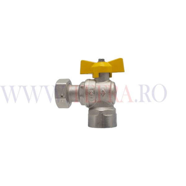 Robinet trecere gaz cu sfera, colt cu piulita FF 3/4″