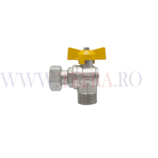 Robinet trecere gaz cu sfera, colt cu piulita MF 3/4"