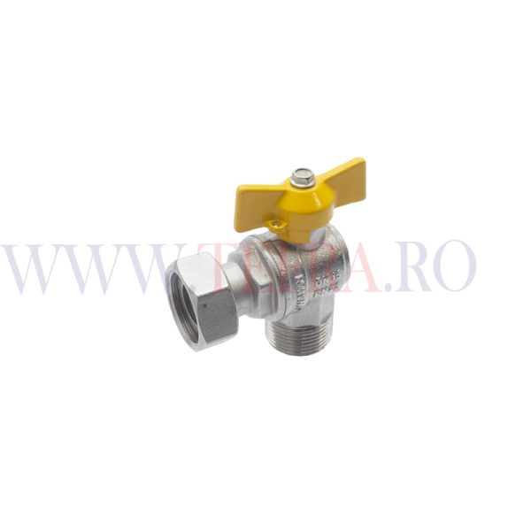 Robinet trecere gaz cu sfera, colt cu piulita MF 3/4″ 3