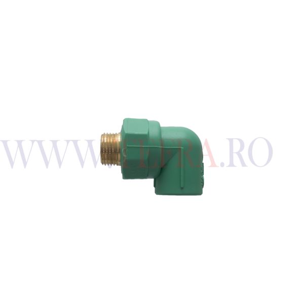 Cot 90 grade PPR verde, filet exterior 1/2″ x D.20 mm